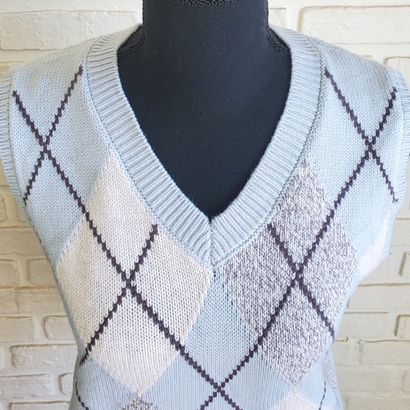 Sincerely Jules Argyle Checkered Cropped Knit Sweater Vest Size Medium NWT - Picture 9 of 10